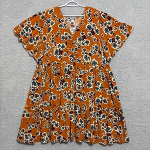 Ava & Viv 3X Floral Babydoll Midi Dress Tiered Short Sleeve Pockets